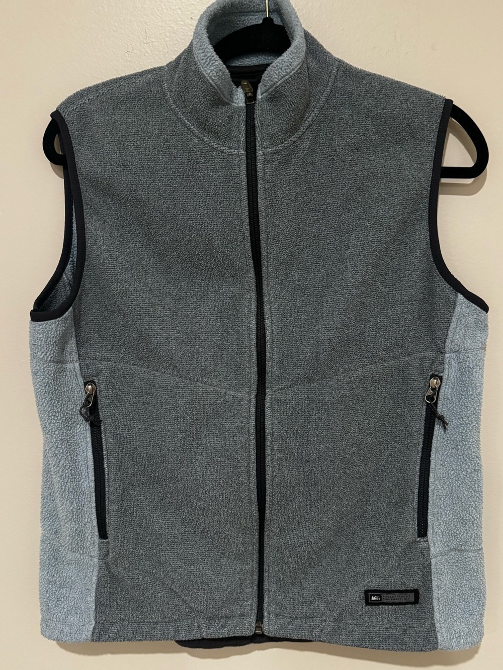 REI Light Blue Sherpa Fleece Vest with Black Trim